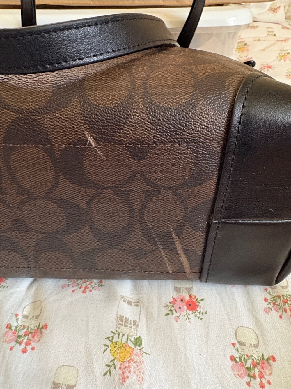 Coach Brown Signature Canvas Tote with Black Leather Handles - Picture 7 of 9